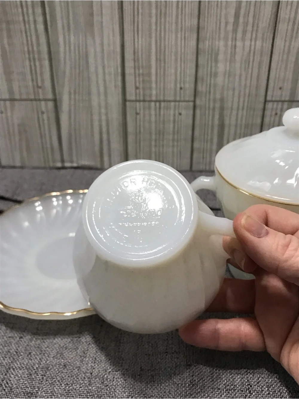 Vintage Anchor Hocking- Fire King Cup & Sauce and Sugar bowl set
